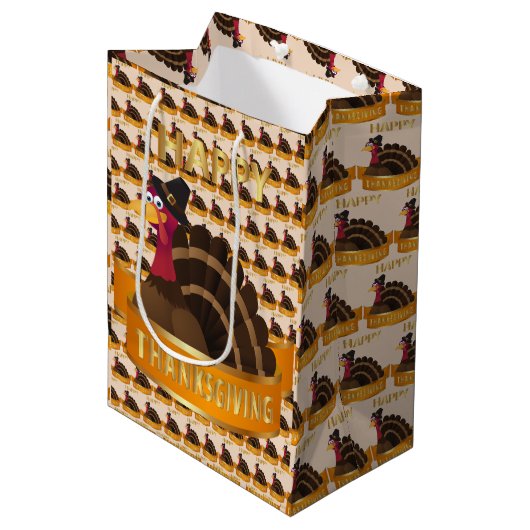 Happy Thanksgiving Medium Cadeauzakje (Voorkant Gekanteld)