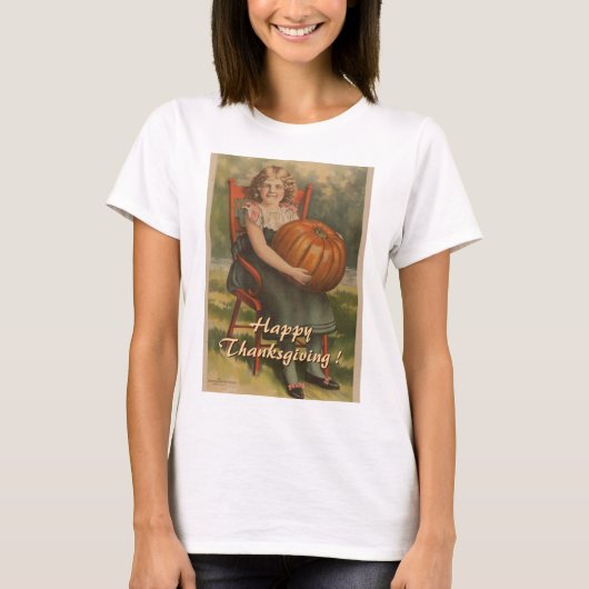 Happy Thanksgiving |  meisje met pompoen T-shirt (Voorkant)