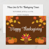 Happy Thanksgiving met bladeren, pompoenen en Turk Kaart (Voorkant / Achterkant)