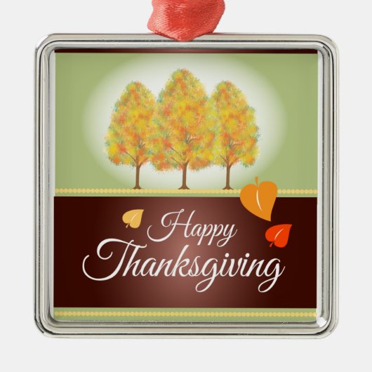 Happy Thanksgiving met Herfst Trees Metalen Ornament (Voorkant)