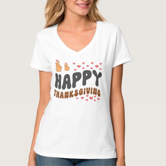 Happy Thanksgiving met het Koreaanse Vingerhart T-shirt (Voorkant)