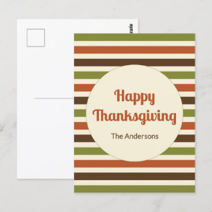 Happy Thanksgiving met naam Herfst Kleuren Strepen Briefkaart