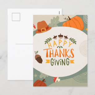 Happy Thanksgiving met Pet, Pompoen en Pine Feestdagenkaart
