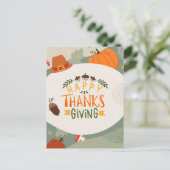 Happy Thanksgiving met Pet, Pompoen en Pine Feestdagenkaart (Staand voorkant)