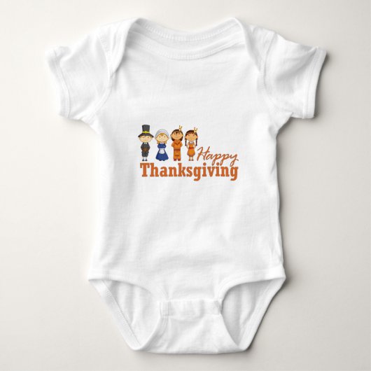 Happy Thanksgiving met Pilgrim Native American Romper (Voorkant)