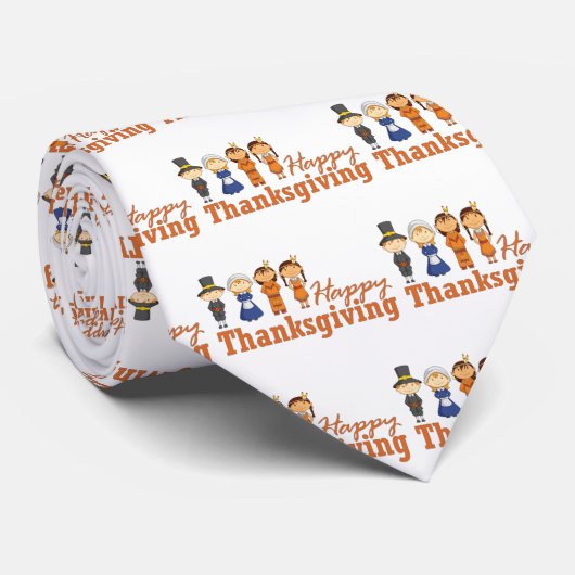 Happy Thanksgiving met Pilgrim Native American Stropdas (Opgerold)