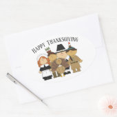Happy Thanksgiving met Pilgrims en Indiërs Ovale Sticker (Envelop)