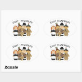 Happy Thanksgiving met Pilgrims en Indiërs Ovale Sticker (Vel)