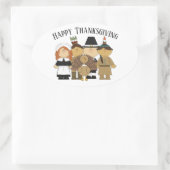 Happy Thanksgiving met Pilgrims en Indiërs Ovale Sticker (Tas)