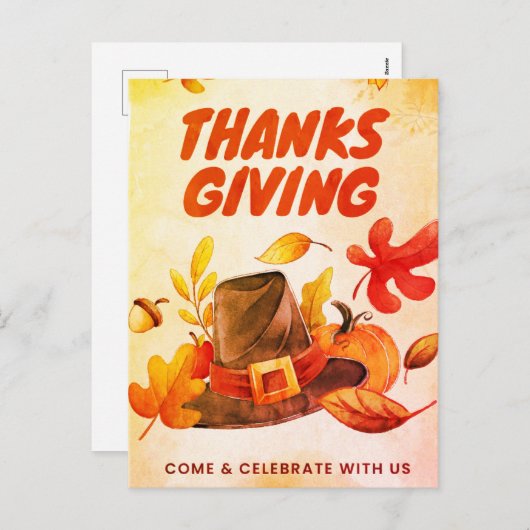 Happy Thanksgiving met Pumpkin en Leaves Herfst Ho Feestdagenkaart (Voorkant / Achterkant)