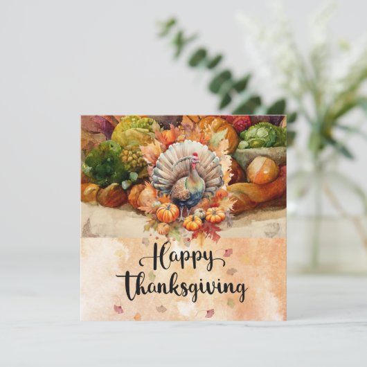 Happy Thanksgiving met Turkije waterverf Feestdagenkaart (Staand voorkant)