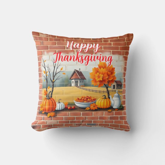 Happy Thanksgiving Modern Mooie Herfst Kussen (Voorkant)