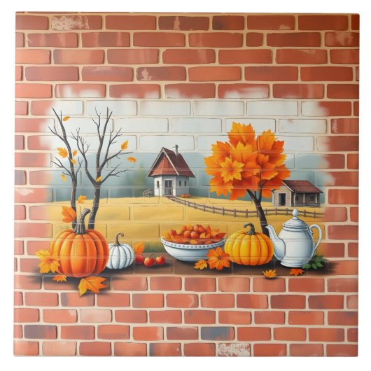 Happy Thanksgiving Modern Mooie Herfst Tegeltje (Voorkant)