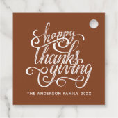 Happy Thanksgiving Modern Script Harvest Brown Bedankjes Labels (Achterkant)