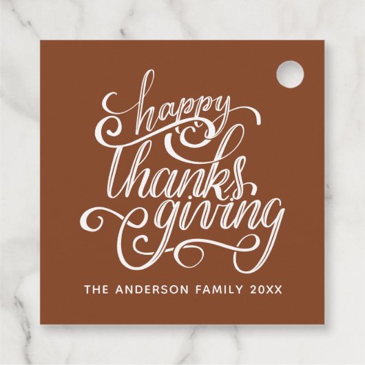 Happy Thanksgiving Modern Script Harvest Brown Bedankjes Labels (Achterkant)