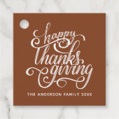 Happy Thanksgiving Modern Script Harvest Brown Bedankjes Labels (Voorkant)