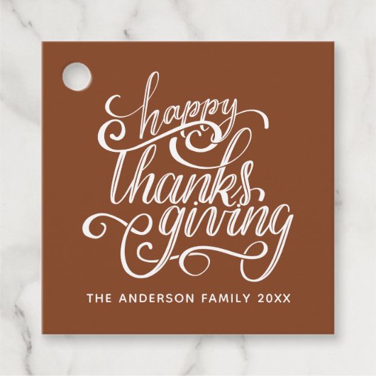 Happy Thanksgiving Modern Script Harvest Brown Bedankjes Labels (Voorkant)
