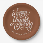 Happy Thanksgiving Modern Script Harvest Brown Papieren Bordje (Voorkant)