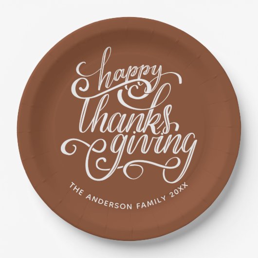 Happy Thanksgiving Modern Script Harvest Brown Papieren Bordje (Voorkant)