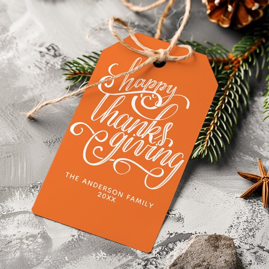 Happy Thanksgiving Modern Script Harvest Oranje Cadeaulabel