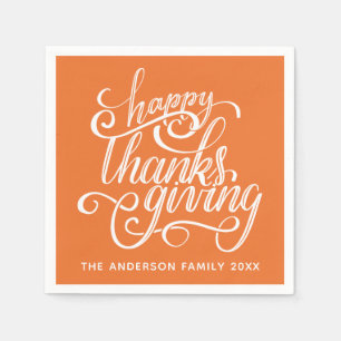 Happy Thanksgiving Modern Script Harvest Oranje Servet