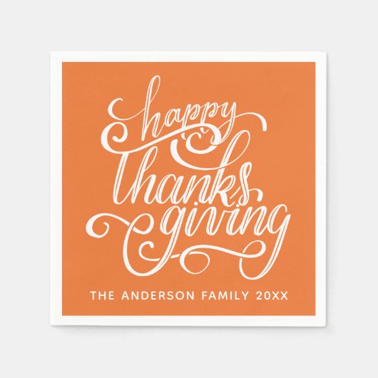 Happy Thanksgiving Modern Script Harvest Oranje Servet (Voorkant)