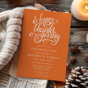 Happy Thanksgiving Modern Script Oranje Dinner Kaart