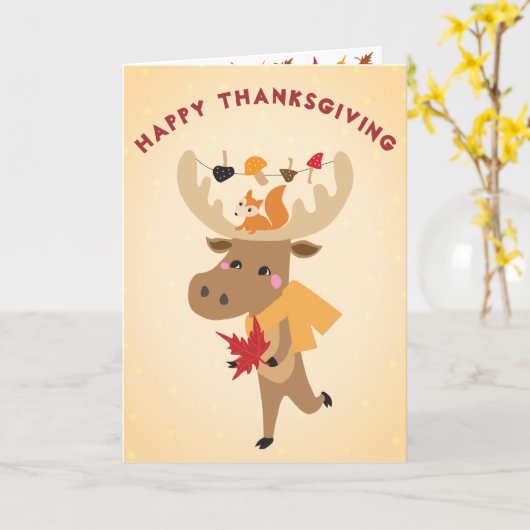 Happy Thanksgiving Moose Fall Leaves Kaart (Gele Bloem)