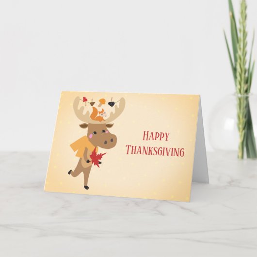 Happy Thanksgiving Moose Squirrel Colorful Kaart (Voorkant)