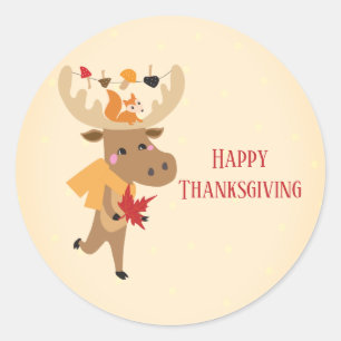 Happy Thanksgiving Moose Squirrel Colorful Ronde Sticker