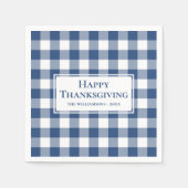 Happy Thanksgiving Name Blue White Gingham Check Servet (Voorkant)