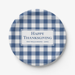 Happy Thanksgiving Name Blue White Gingham Plays Papieren Bordje