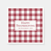 Happy Thanksgiving Name Burgundy Gingham Check Servet (Voorkant)