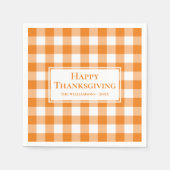 Happy Thanksgiving Name Oranje White Gingham Check Servet (Voorkant)
