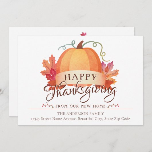 Happy Thanksgiving New Address Home Pumpkin Moving Aankondiging (Voorkant / Achterkant)