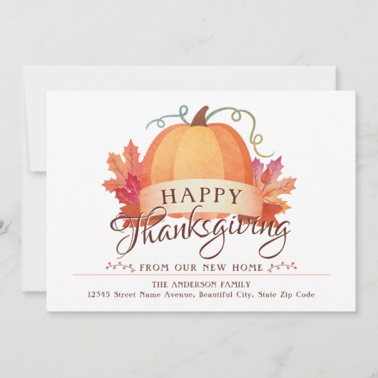 Happy Thanksgiving New Address Home Pumpkin Moving Aankondiging (Voorkant)