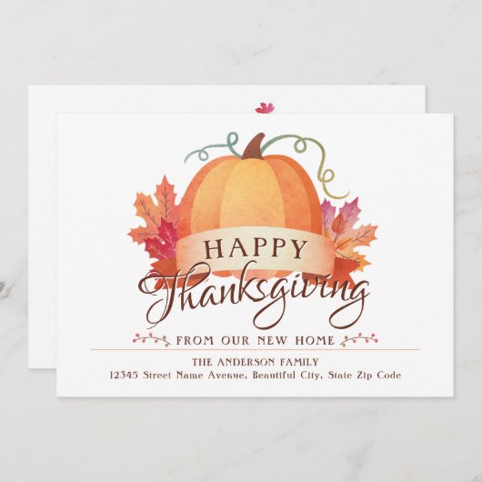Happy Thanksgiving New Address Home Pumpkin Moving Aankondiging (Voorkant / Achterkant)