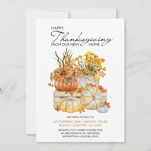Happy Thanksgiving New Home Pumpkin Harvest Moving Aankondiging (Voorkant)