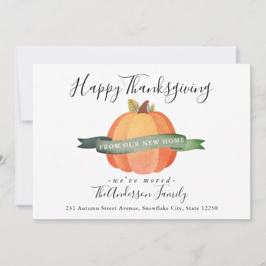 Happy Thanksgiving New Home Pumpkin Holiday Moving Aankondiging (Voorkant)