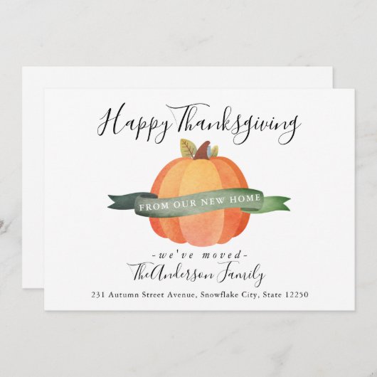 Happy Thanksgiving New Home Pumpkin Holiday Moving Aankondiging (Voorkant / Achterkant)