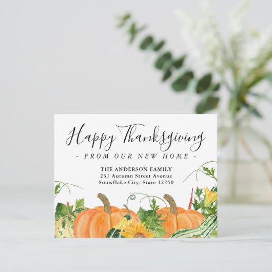Happy Thanksgiving New Home Pumpkin Holiday Moving Aankondigingskaart (Staand voorkant)