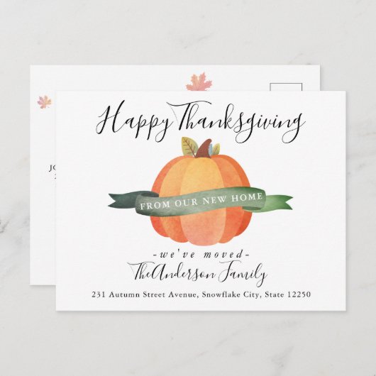 Happy Thanksgiving New Home Pumpkin Holiday Moving Aankondigingskaart (Voorkant / Achterkant)