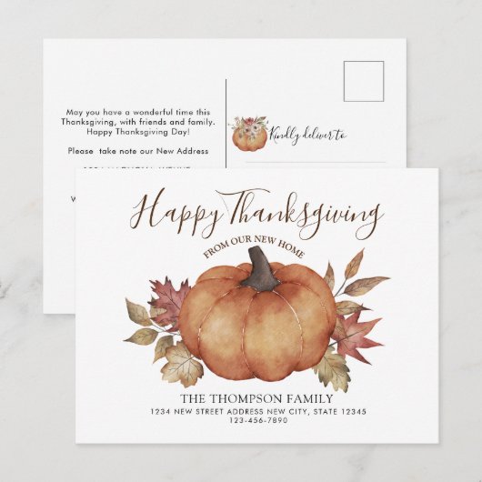Happy Thanksgiving New Home Pumpkin Moving Aankondigingskaart (Voorkant / Achterkant)