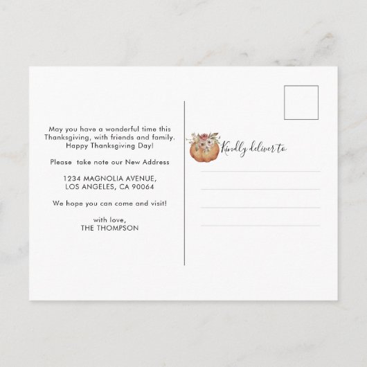 Happy Thanksgiving New Home Pumpkin Moving Aankondigingskaart (Achterkant)