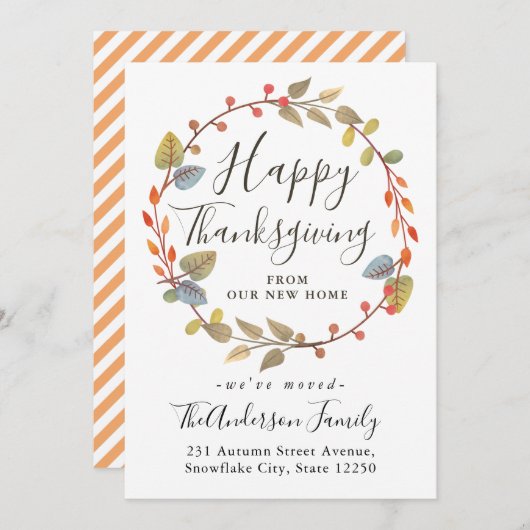 Happy Thanksgiving New Home Wreath Holiday Moving Aankondiging (Voorkant / Achterkant)