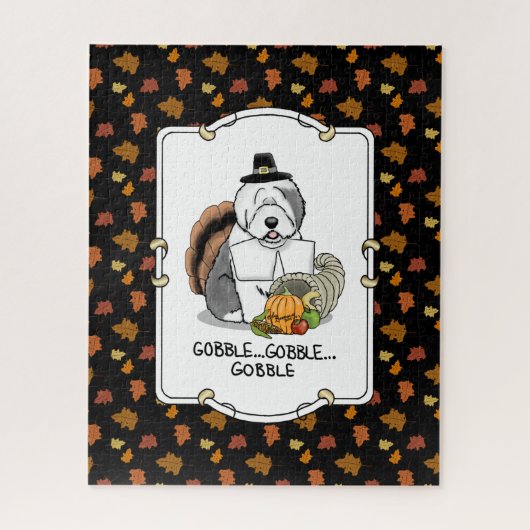 Happy Thanksgiving Old English Sheepdog Grey 1 Fun Legpuzzel (Verticaal)