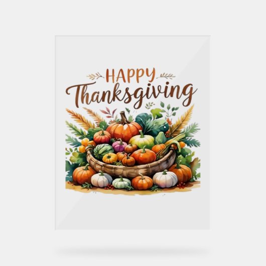 Happy Thanksgiving – Oogstmand met pompoenen Acryl Bord (Voorkant)