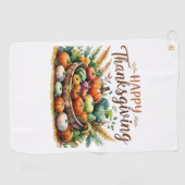 Happy Thanksgiving – Oogstmand met pompoenen Golfhanddoek (Horizontaal)