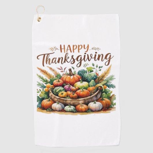 Happy Thanksgiving – Oogstmand met pompoenen Golfhanddoek (Voorkant)