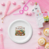 Happy Thanksgiving – Oogstmand met pompoenen Papieren Bordje (Feest)